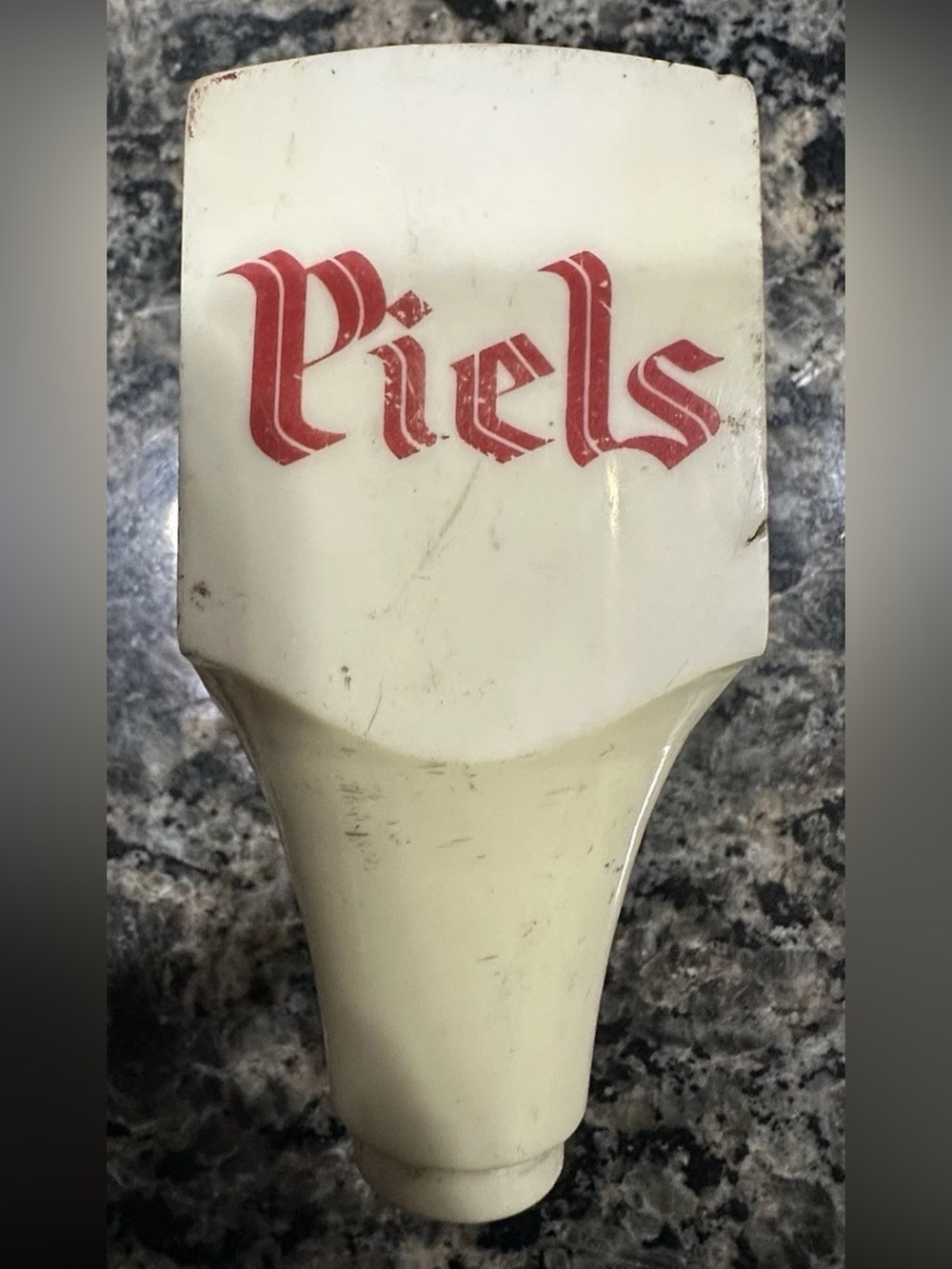 Vintage Piels Beer Tap Handle Knob Cream Red Logo Breweriana Bar Tavern